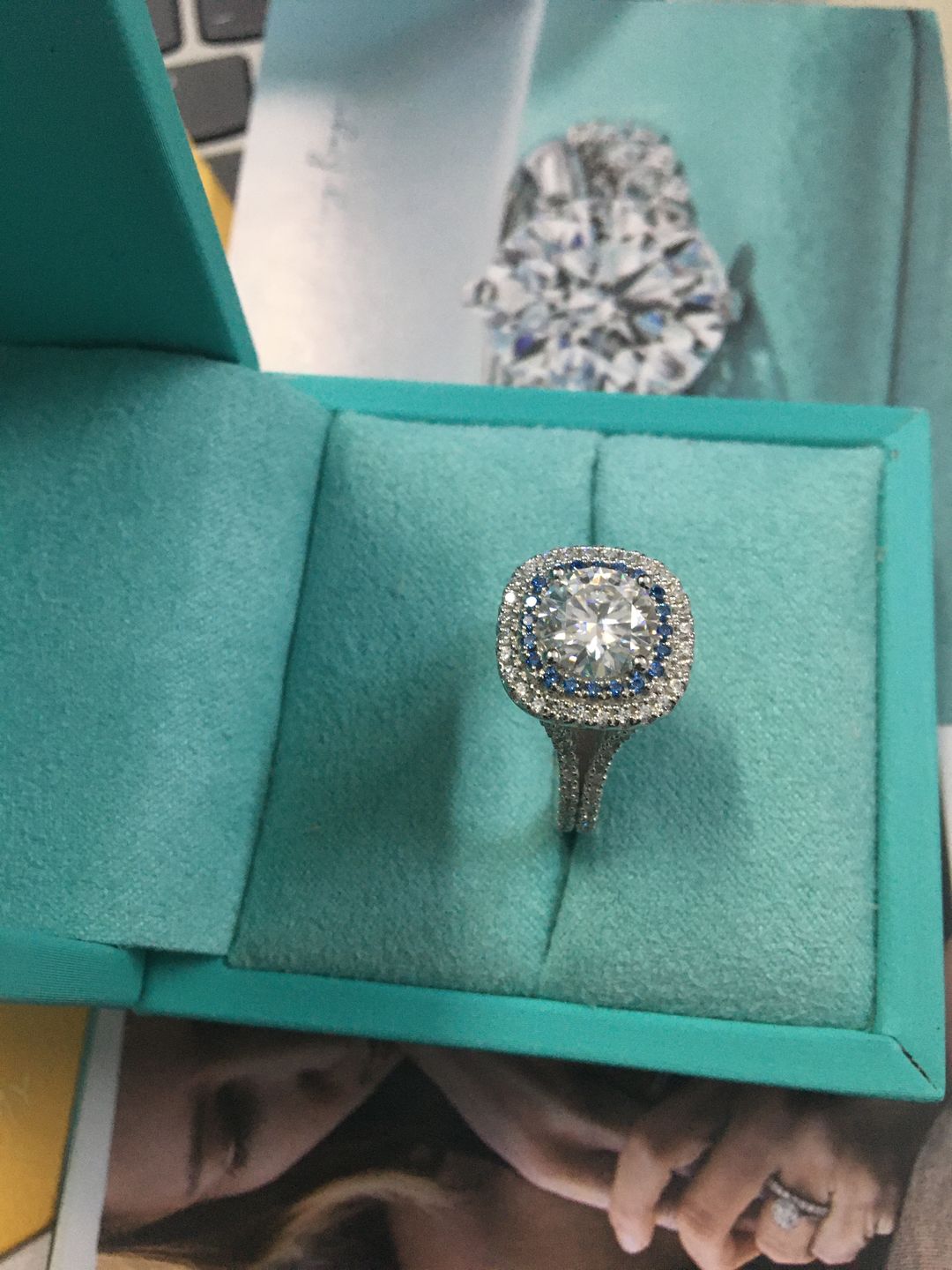 Customer photo review of Double Halo Moissanite Split Shank Pave Engagement Ring