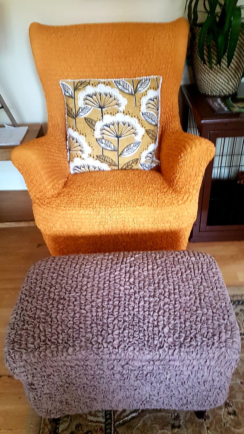 Customer photo review of Footstool Cover - Choco Microfibra