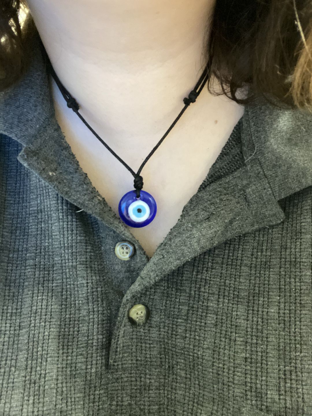 Customer photo review of Glass Evil Eye Good Luck and Protection Necklace