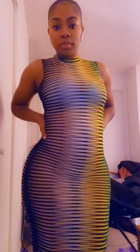 Customer photo review of Crewneck sleeveless multicolor mini bodycon dress