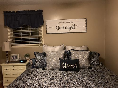 Customer photo review of Always Kiss Me Goodnight Sign Rustic Canvas Wall Art Sign Wedding Gift Home Décor Love Quote Above Bed Signs Bedroom Wall Decor