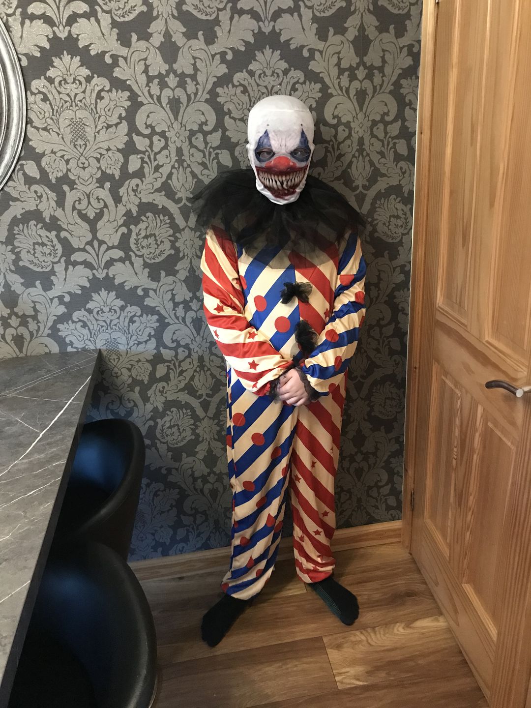 Customer photo review of Creepy Clown Costume, Red & Blue