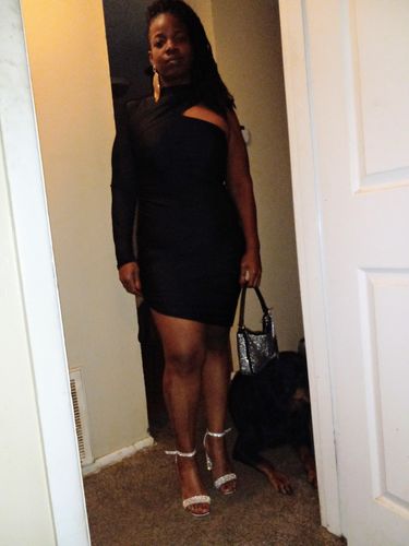 Customer photo review of Plus Size Stain One Shoulder Drawstring Dress