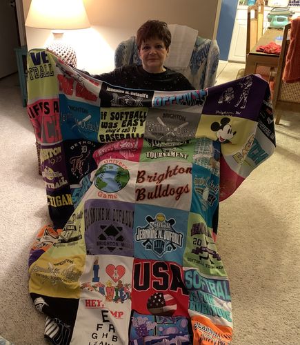 T-shirt quilt featuring brighton bulldogs softball by Jeannine Marie from MI