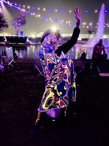 Customer photo review of Neon Chaos - Hoodie Blanket