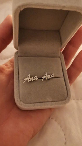 Customer photo review of LOANYA Earrings With Personal Engraving
