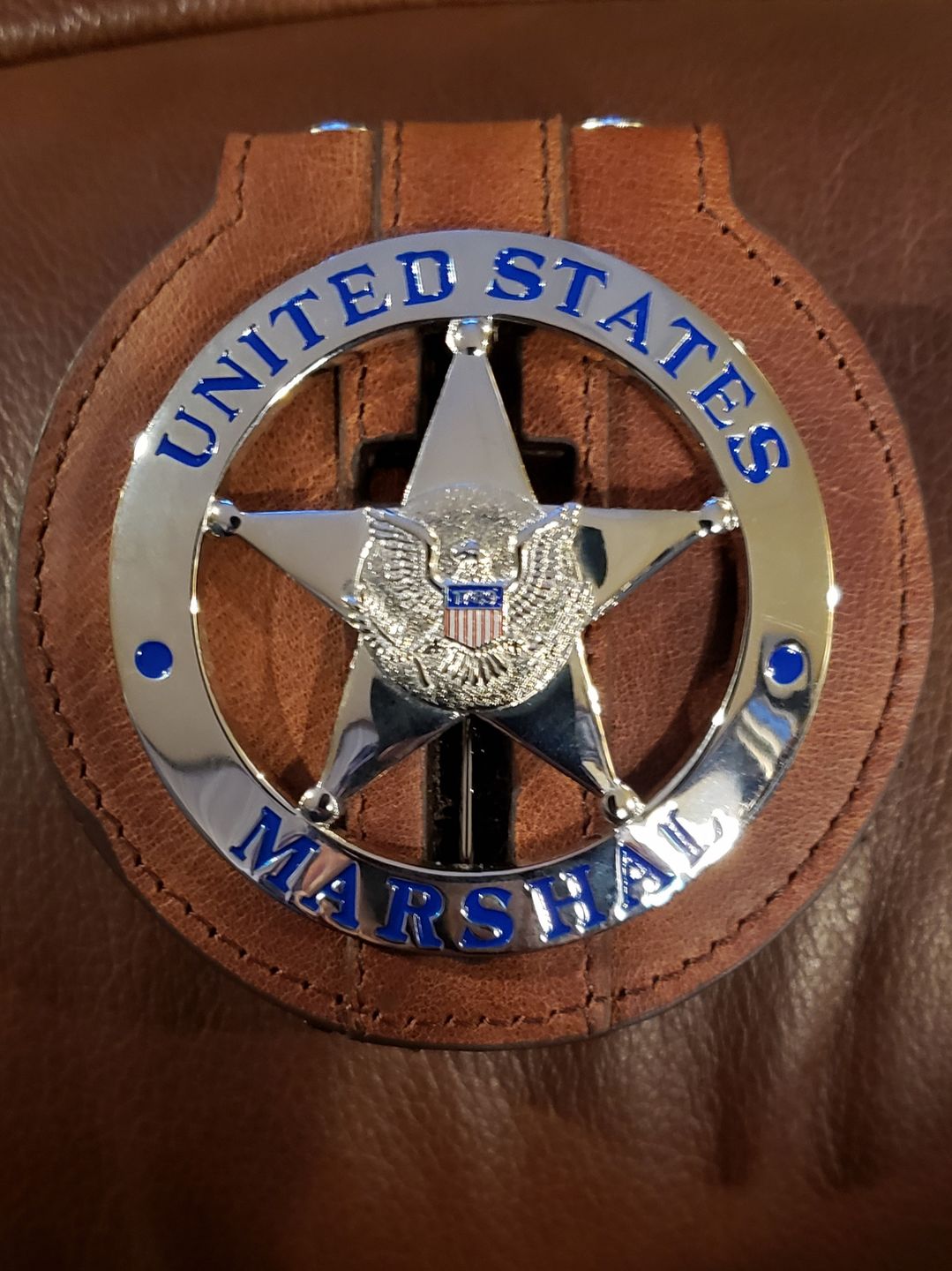 Customer photo review of US Federal Court Law Enforcement MARSHAL Badge Solid Copper Replica Movie Props