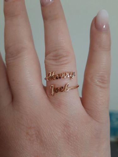 Customer photo review of LOANYA Ring With Two Engraved Names