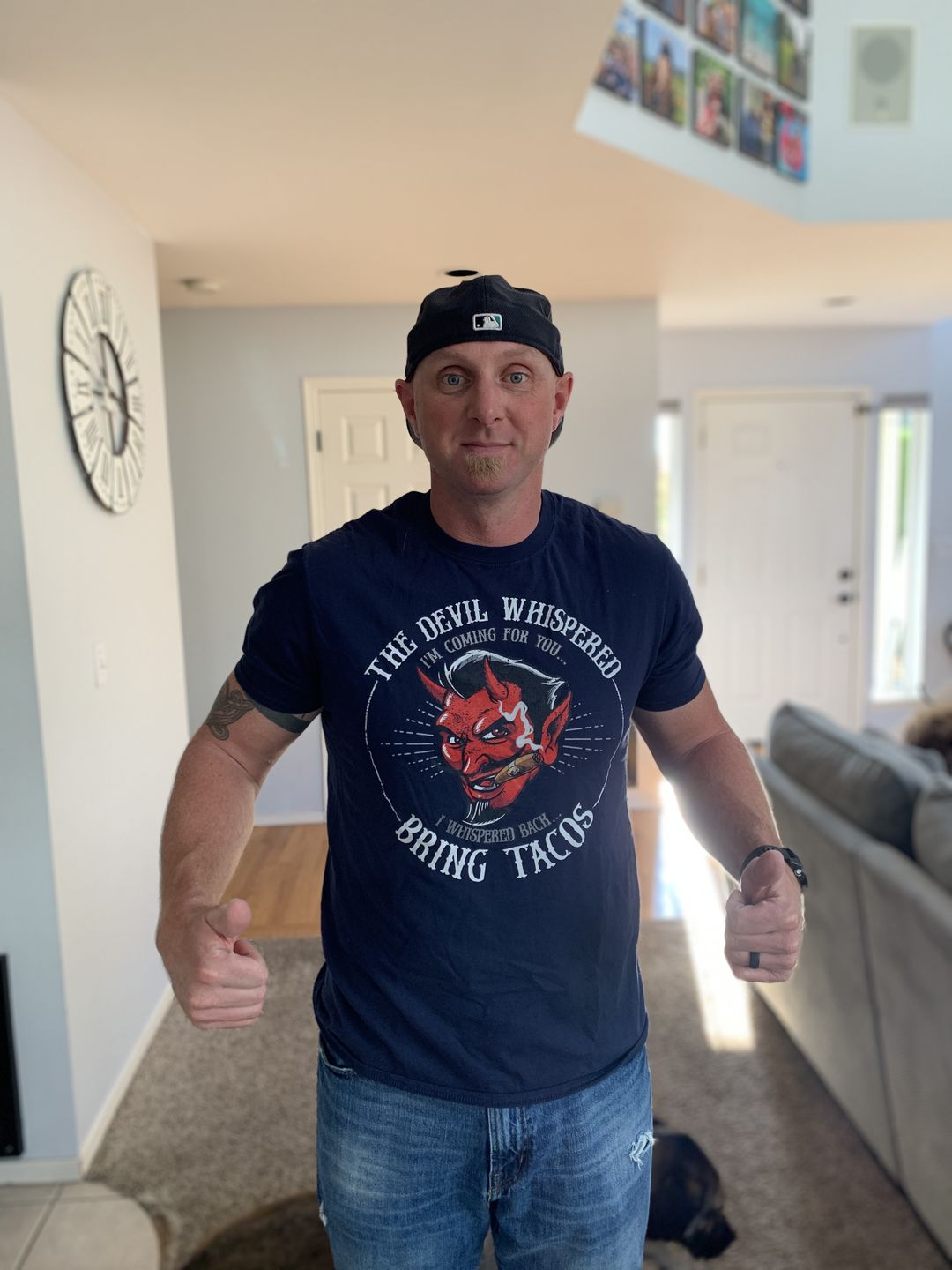 Customer photo review of The Devil Whispered...Bring Tacos OG T-Shirt