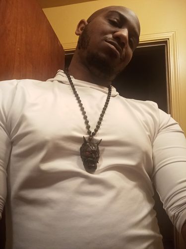 Customer photo review of Dark Rage Hannya Mask Necklace