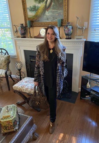 Customer photo review of Frank Lyman Design Multicolor Rib Printed Hooded Swing Coat Cardigan 213608 NEW
