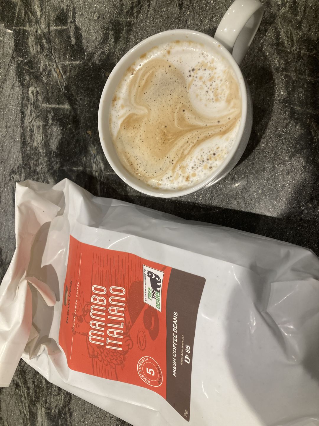 Customer photo review of Brown Bear New Latin Espresso Coffee, Strength 5, Dark Roast