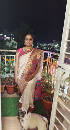 Customer photo review of PEARL WHITE WOVEN PAITHANI SAREE