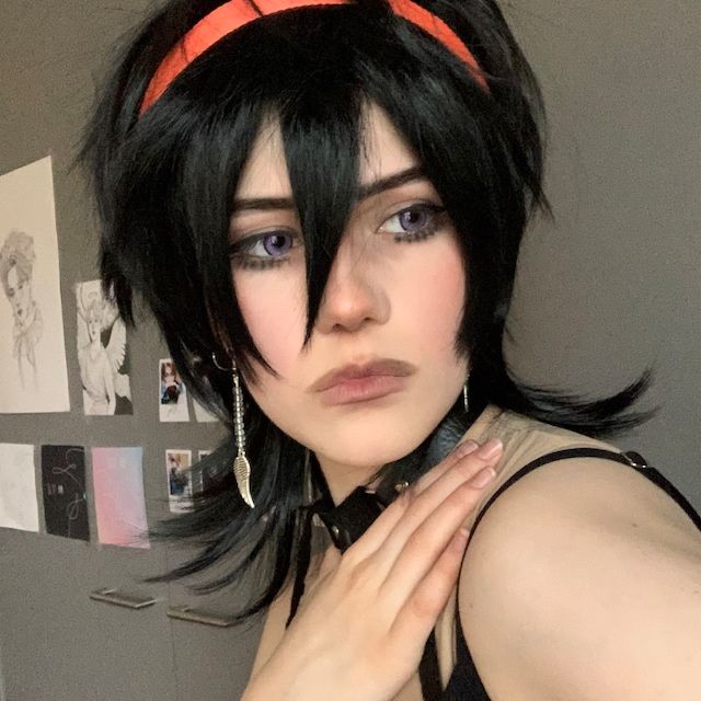 Customer photo review of Men Black Long Straight Fringe Bangs Layered Mullet Cosplay Wig