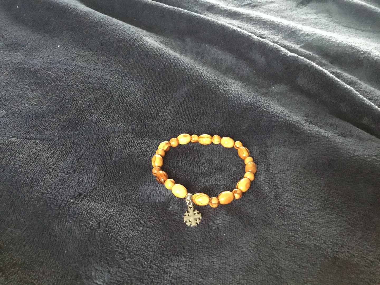 Customer photo review of Olive Wood Beads Bracelet with Pendant - Holy Land Bracelets