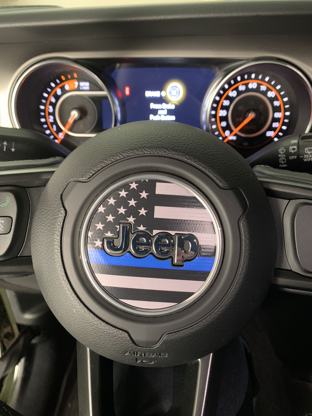 Customer photo review of First Responder Flag Steering Wheel Decal for Jeep