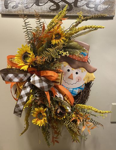 Customer photo review of Fall Scarecrow Grapevine Wreath Kit  - WK-048