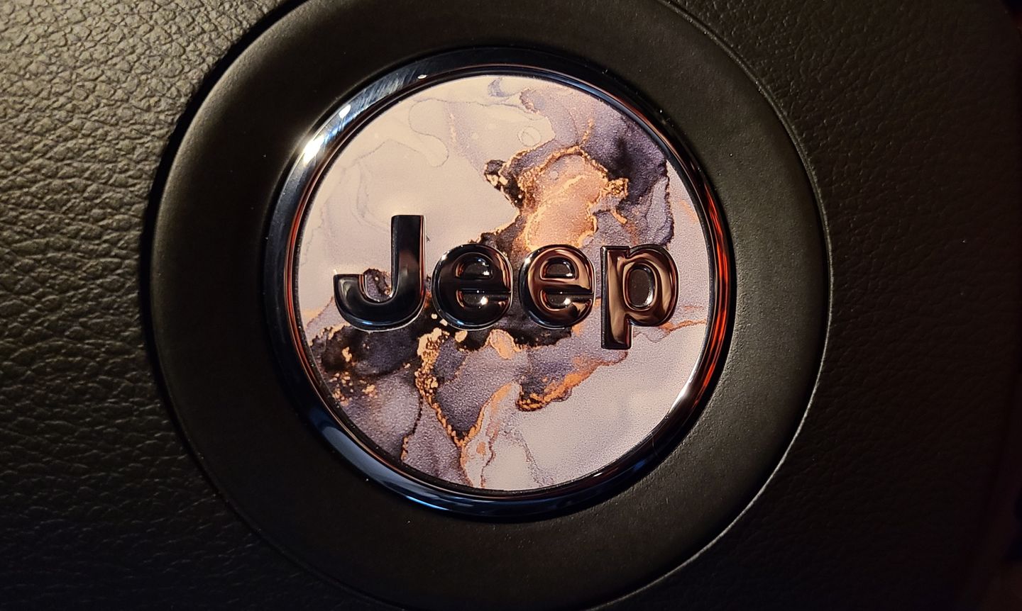 Customer photo review of Marble Print Steering Wheel Decal for Jeep vehicles