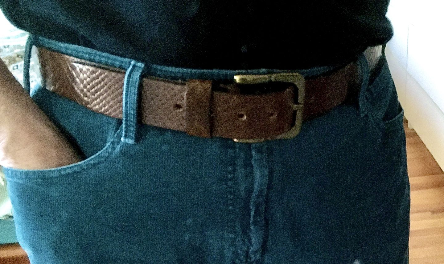 Customer photo review of Snake Skin Embossed 100 % Real Leather Belt Made in Canada