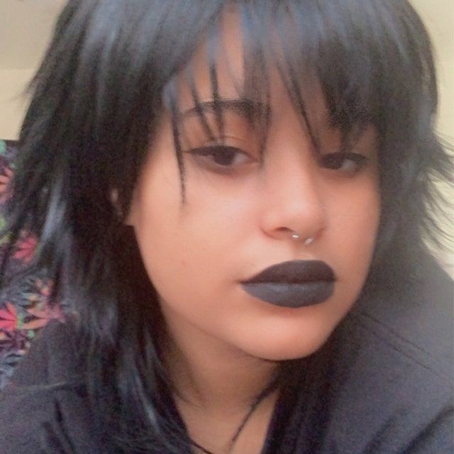 Customer photo review of Men Black Long Straight Fringe Bangs Layered Mullet Cosplay Wig
