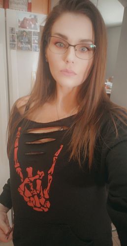 Customer photo review of 152 - Red Regret Wide Neck Sweatshirt