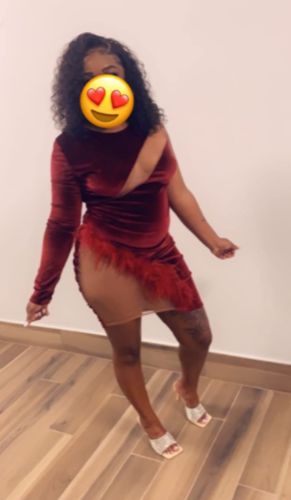 Customer photo review of Feather Mesh Patchwork Elegant Irregular Mini Dress