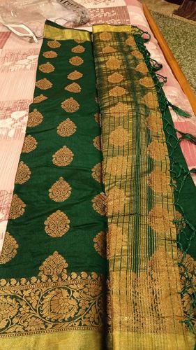 Customer photo review of Forest Green Zari Butta Woven Banarasi Saree