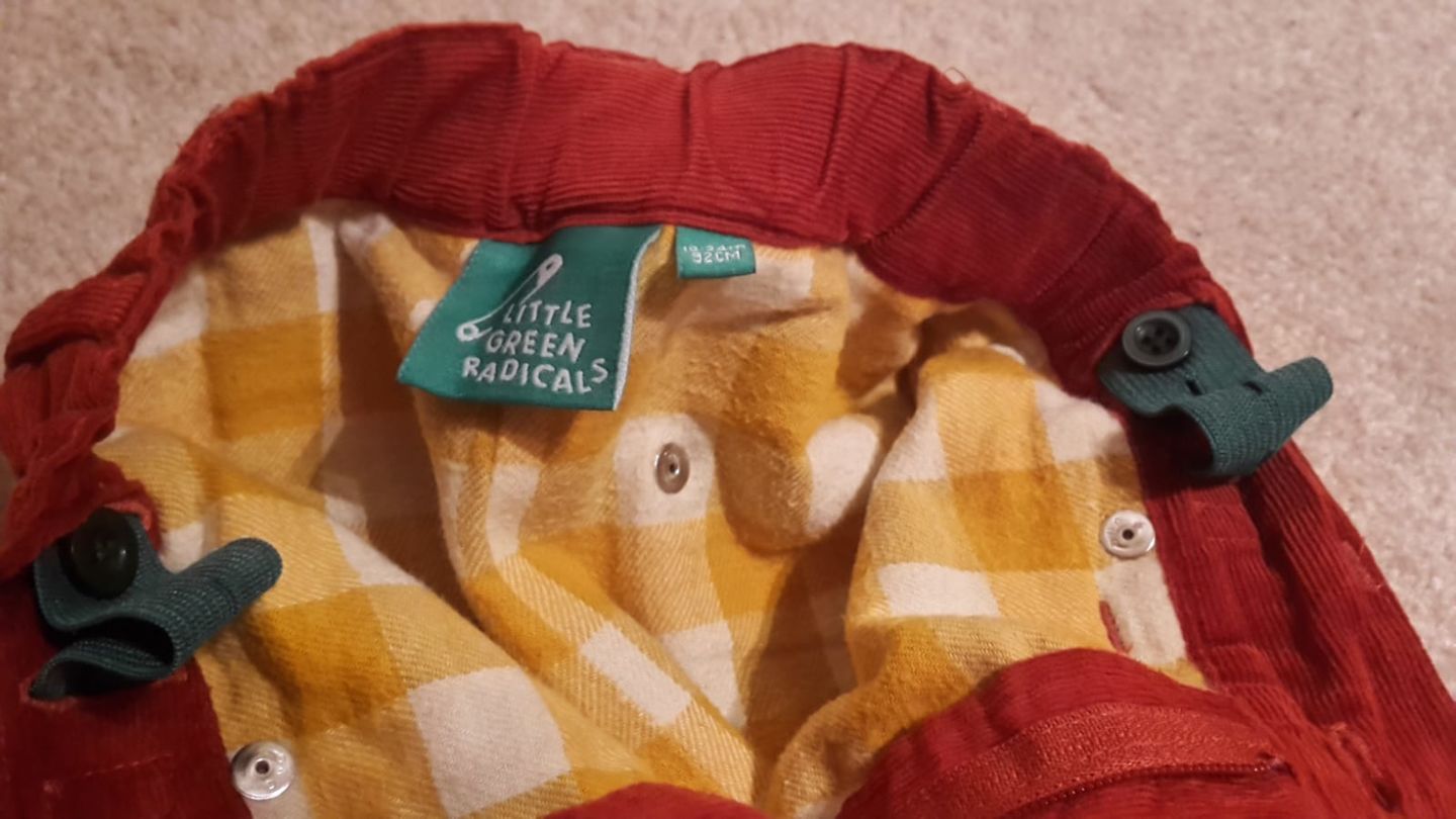 Customer photo review of Red Corduroy Adventure Jeans