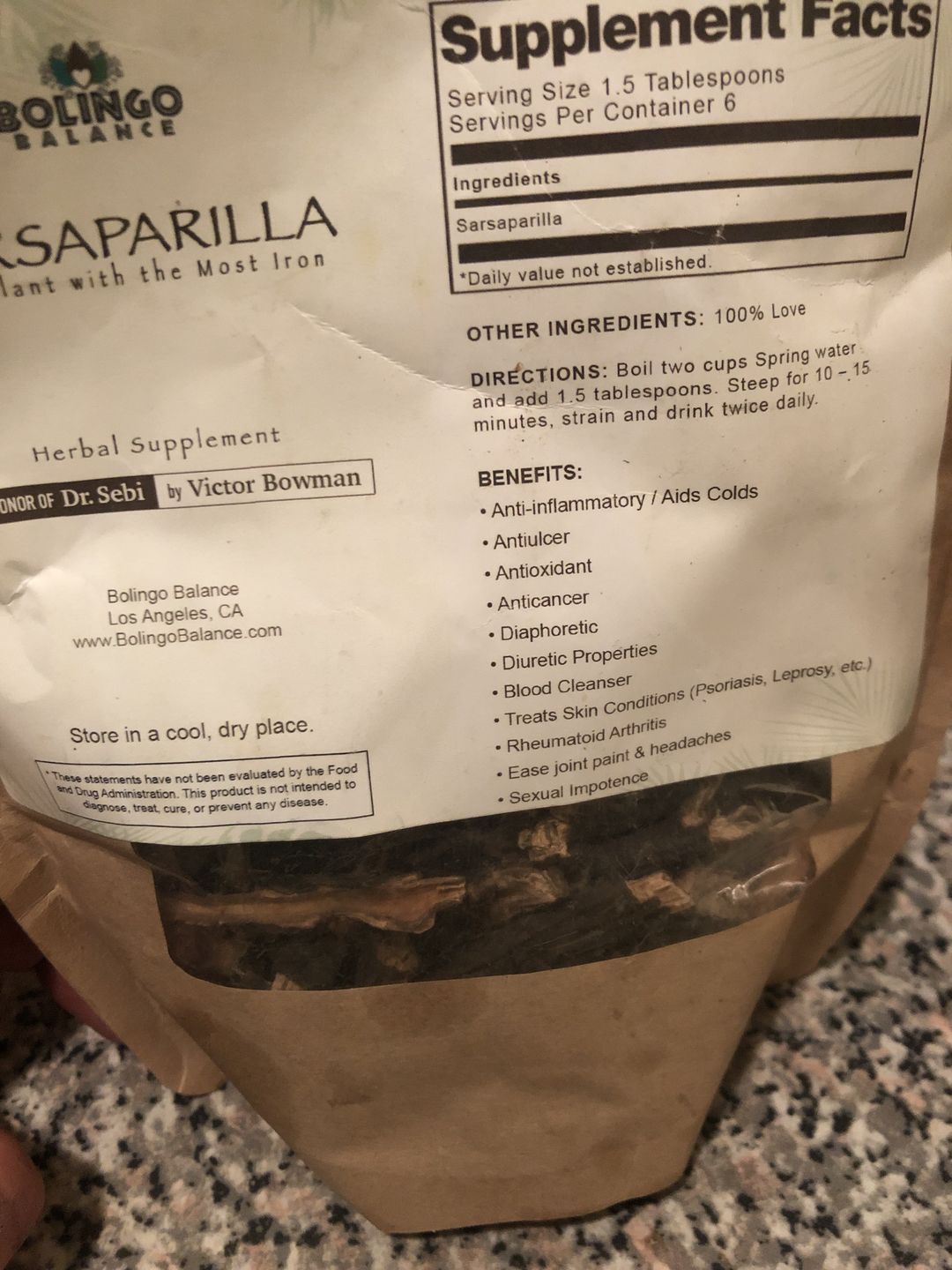 Customer photo review of Raw Sarsaparilla