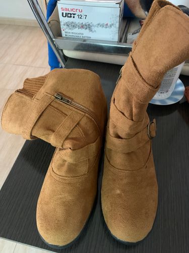 Customer photo review of Fashion New Autumn Winter Womens Round Toe Belt Buckle Slip-On Flat Sandals