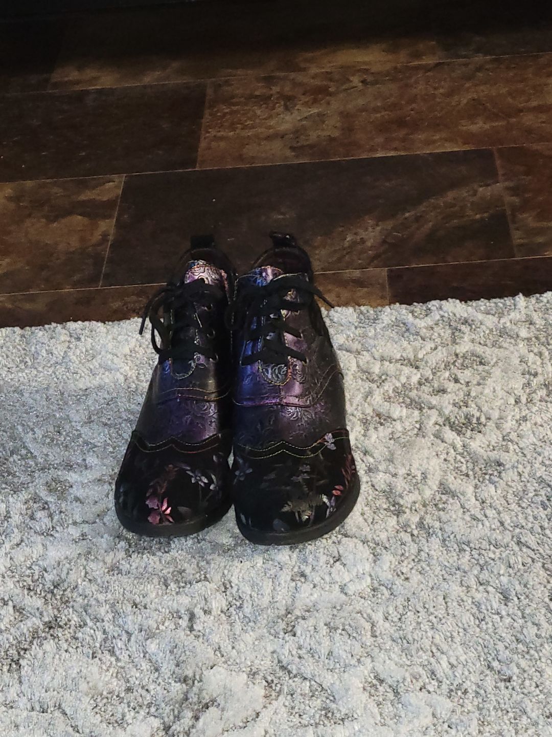 Customer photo review of Genuine Leather Embossed Comfy Ankle Boots