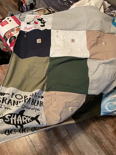 T-shirt quilt with fishing, outdoors themes by Thornhill from LA
