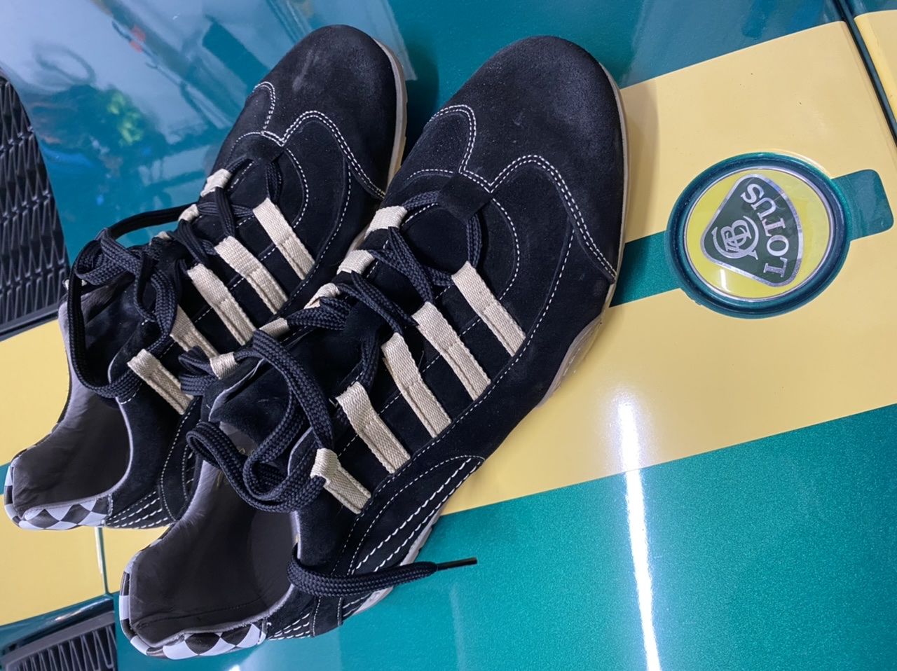 Customer photo review of *NEW* Limited Edition Men's Racing Sneaker in Black & Gold Brushed/Sueded Napa