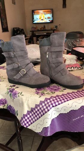 Customer photo review of Fashion New Autumn Winter Womens Round Toe Belt Buckle Slip-On Flat Sandals