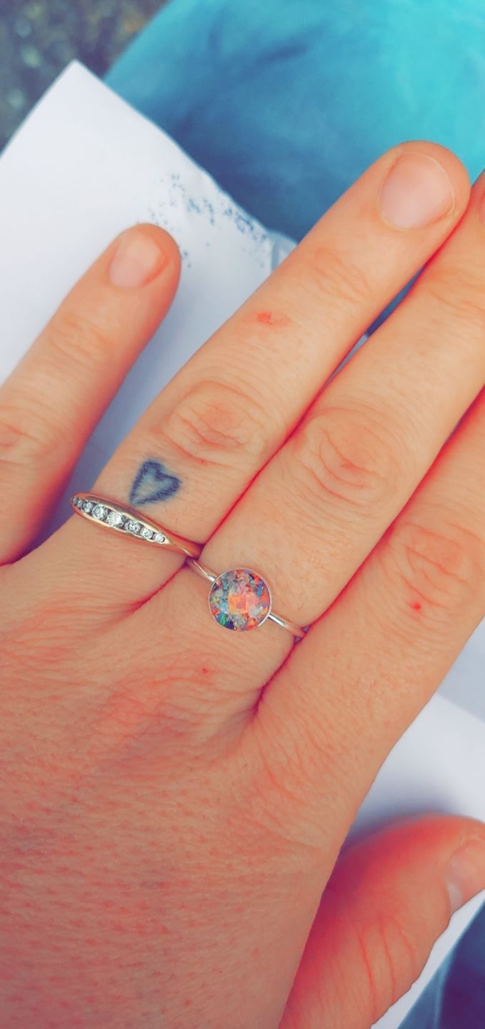 Customer photo review of Opal Heart Ring with Cremation Ashes