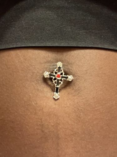 Customer photo review of Reverse Vintage Cross Belly Ring