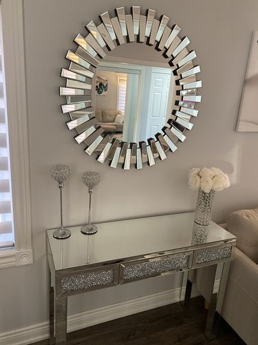 Customer photo review of Sunburst Beveled Round Mirror 35"