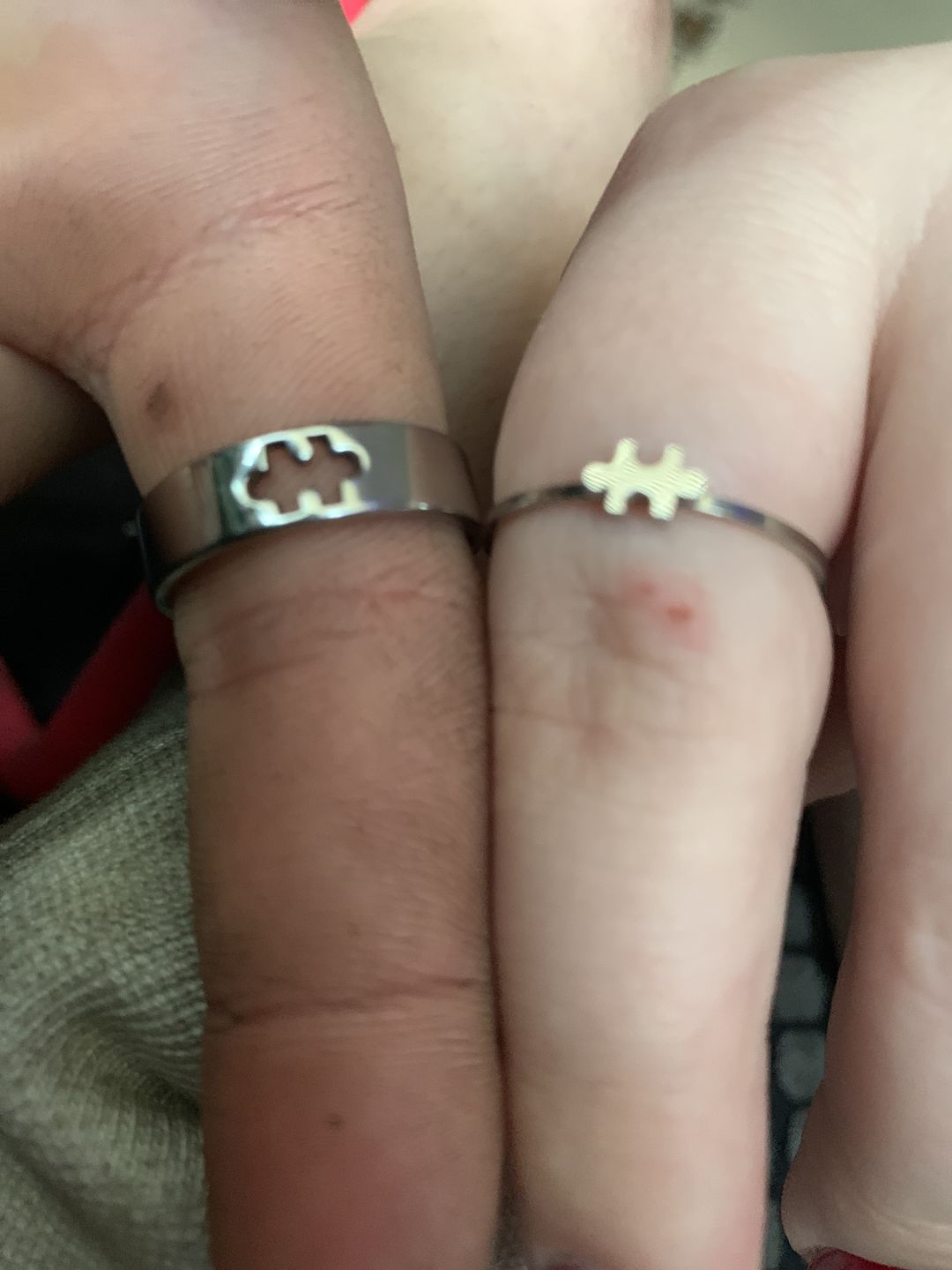 Customer photo review of You Complete Me Puzzle Couple Ring (See Description)
