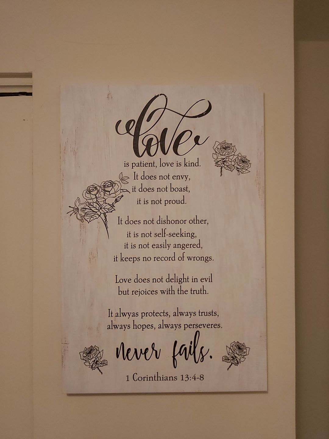 Customer photo review of Love is patient love is kind 1 Corinthians 13:4-8 canvas print - Bible verse wall art