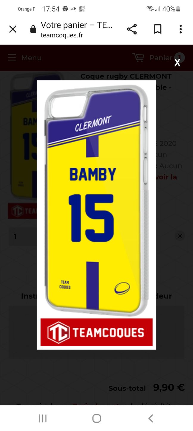 Customer photo review of Coque rugby CLERMONT RUGBY personnalisable - TEAMCOQUES
