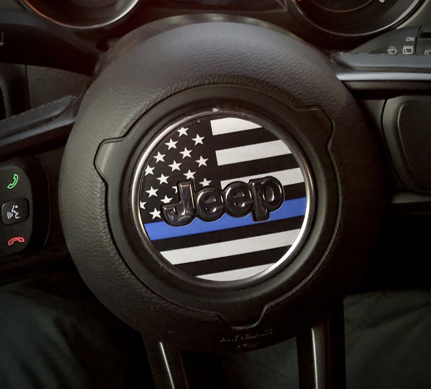 Customer photo review of First Responder Flag Steering Wheel Decal for Jeep