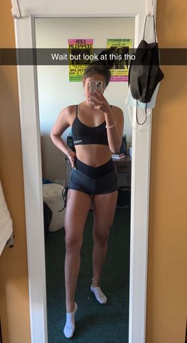 Customer photo review of Black Fishnet Scrunch Butt Shorts