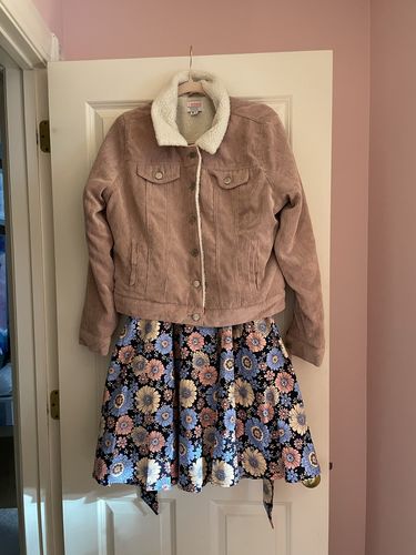 Customer photo review of Navy Marigold Floral Fold-Over Dress by Eva Rose