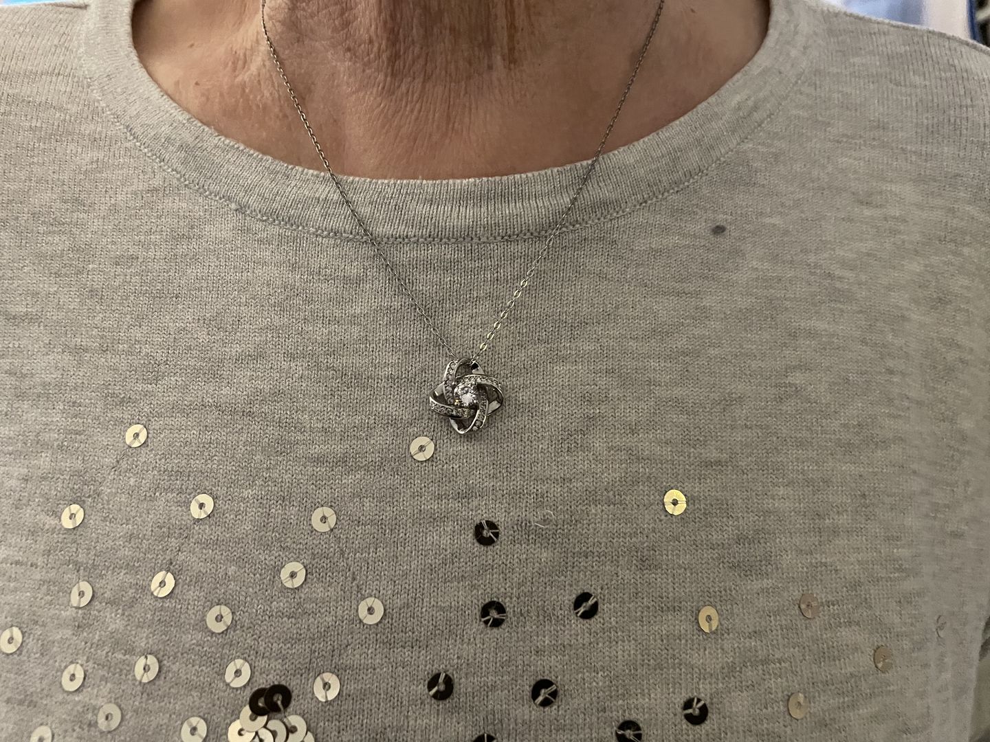 Customer photo review of To My Wonderful Wife Silver Love knot necklace