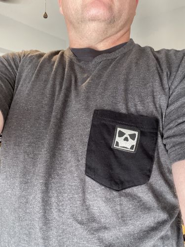 Customer photo review of Infamous T-Shirt - Skull Icon Patch Pocket