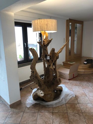 Customer photo review of Standlampe Teak Wurzel RIAZ  | inkl. Lampenschirm