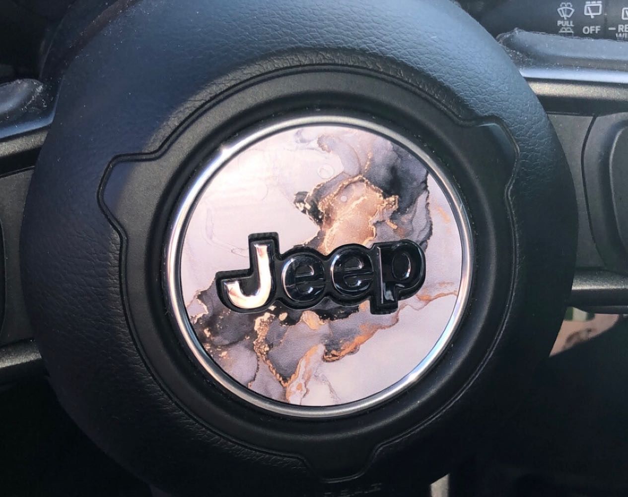 Customer photo review of Marble Print Steering Wheel Decal for Jeep vehicles