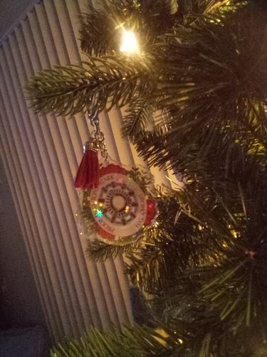 Customer photo review of Arc Reactor Heart Keychain (Holographic)