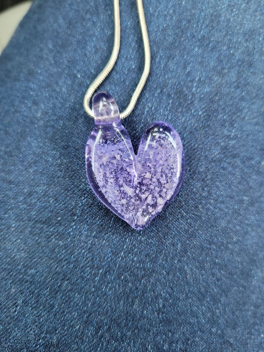 Customer photo review of Translucent Heart Pendant with Cremation Ashes