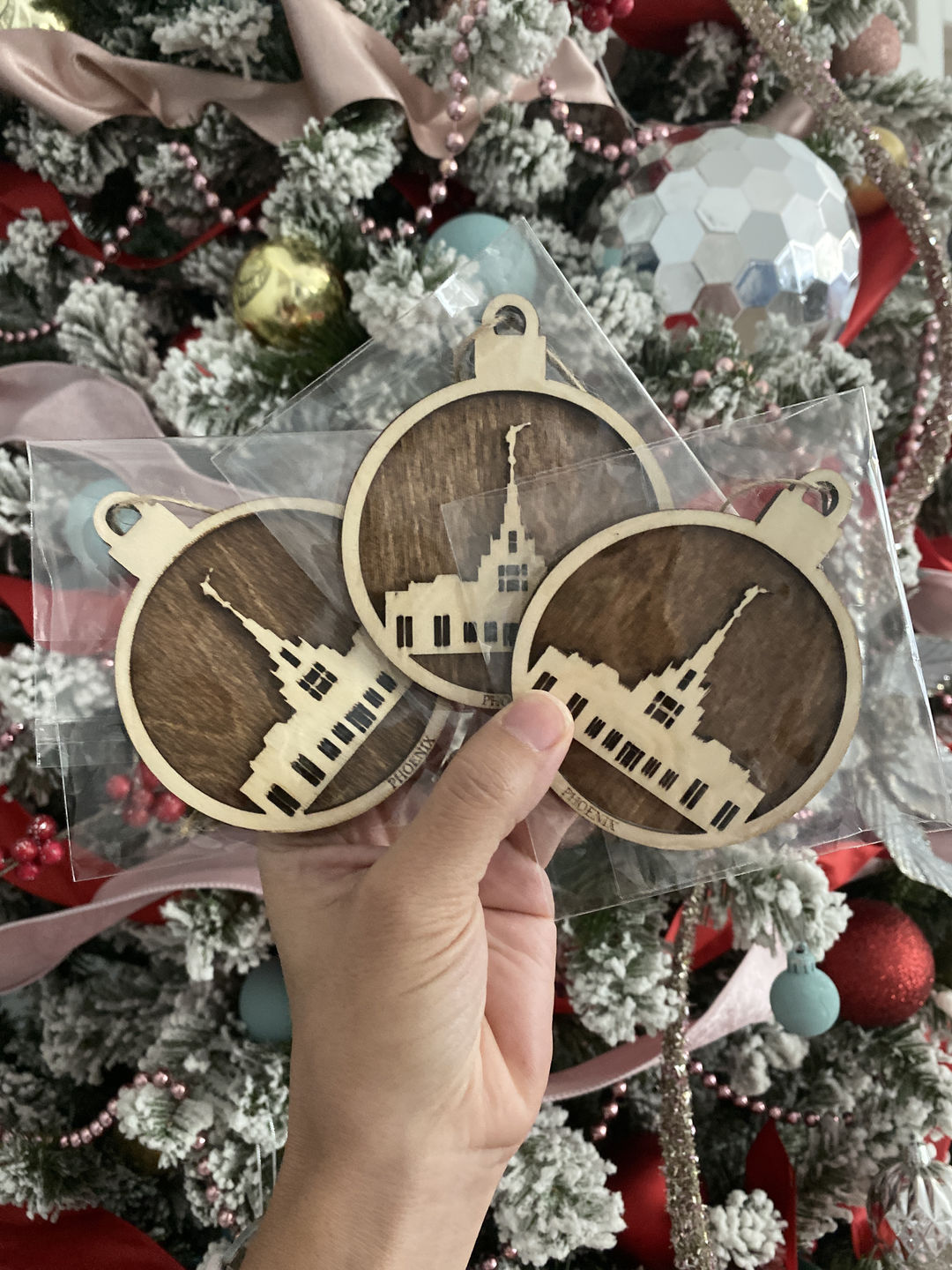 Customer photo review of Wooden Temple Christmas Ornament
